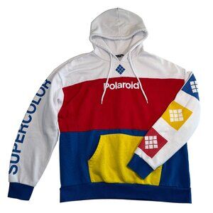 Vintage Y2K POLAROID Supercolor White Fleece Hoodie Sweatshirt Large